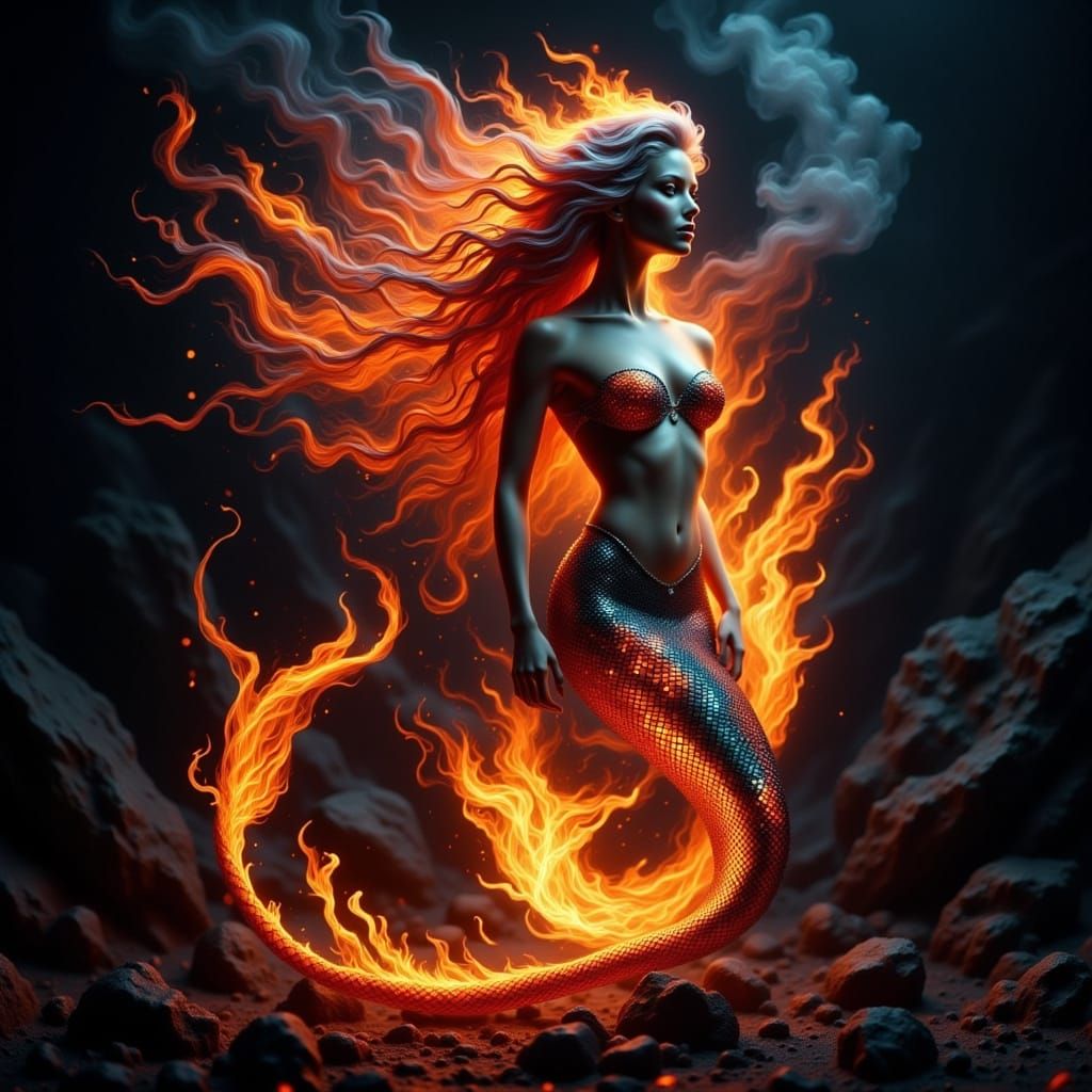 Flaming Mermaid Emerges from a Matchstick