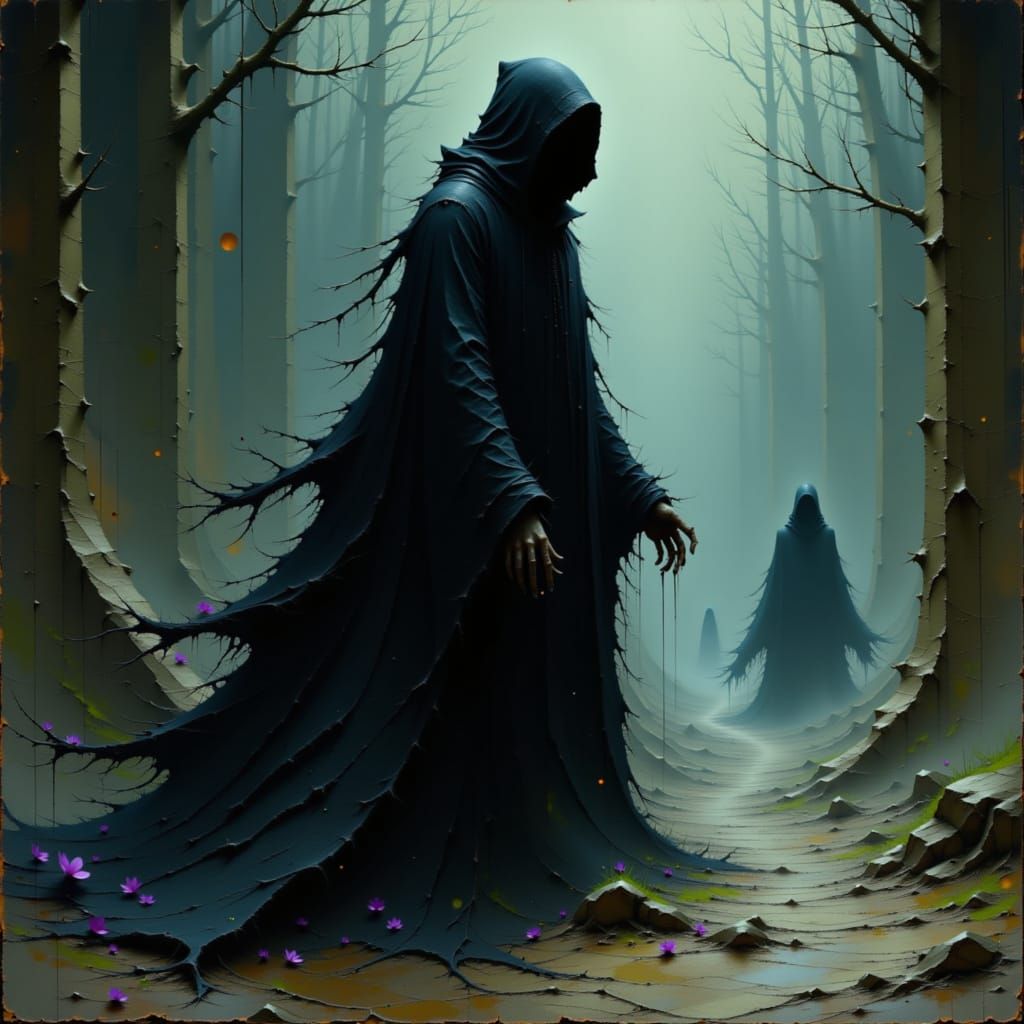 Dark Hooded Figure Spreading Disease in Gothic Fantasy Art