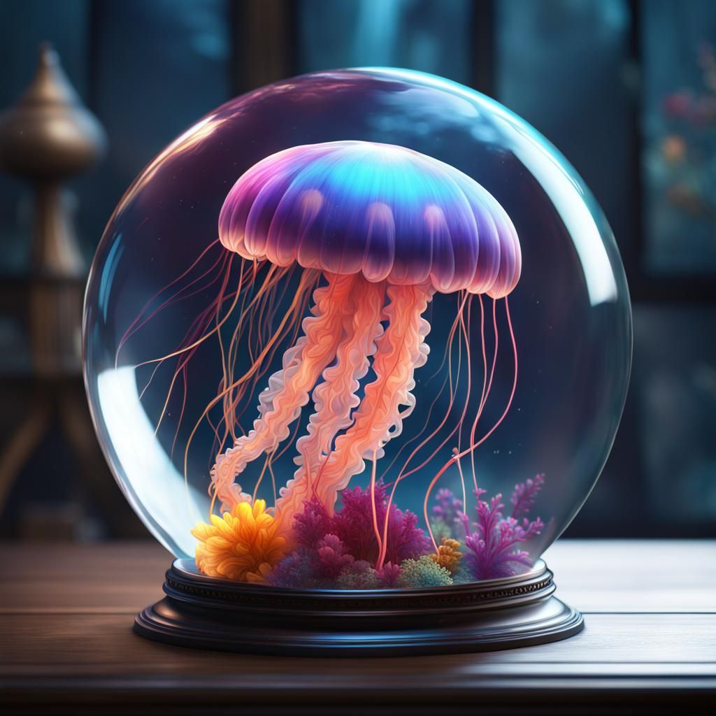 jellyfish inside a glass globe