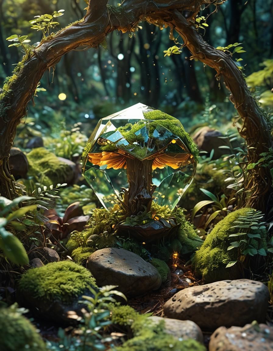 Glowing Mushroom in Glass Dodecahedron