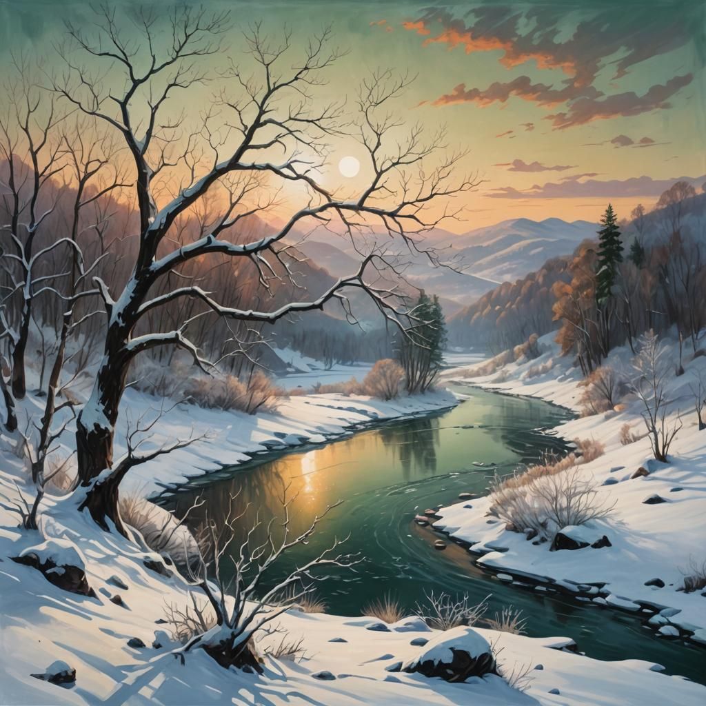 Winter Forest: Panoramic Landscape Painting in Oil