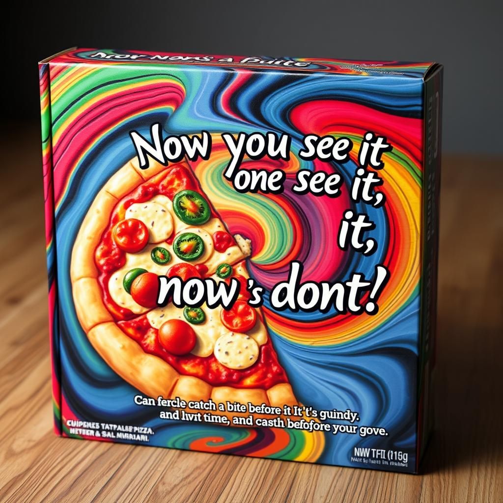 Surreal Vanishing Pizza Box Design in Vibrant Colors