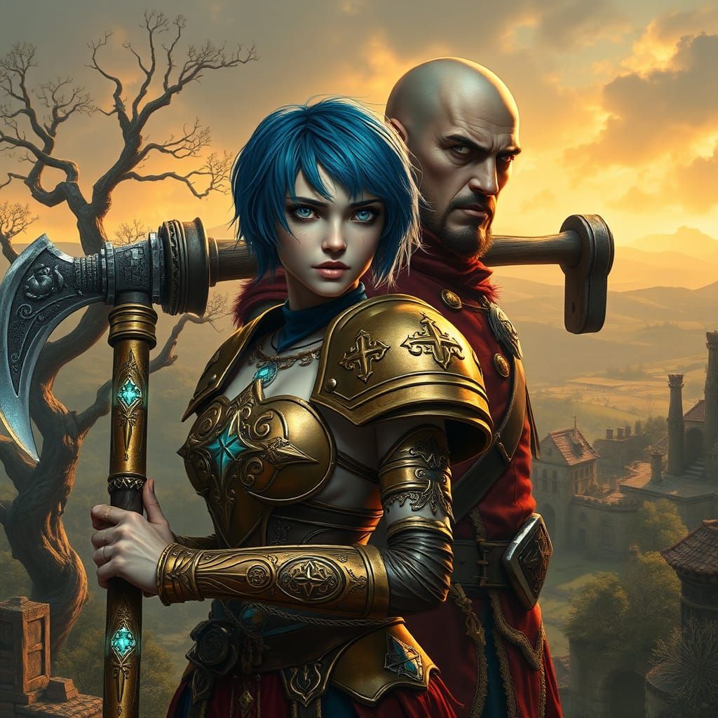 Fantasy Paladin and Barbarian in High-Resolution Detail