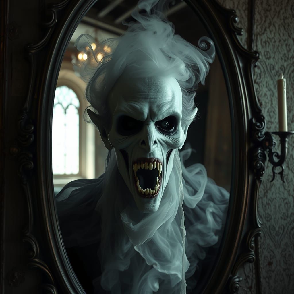 Baroque Vampire Ghost in Smoke, a Haunting Reflection