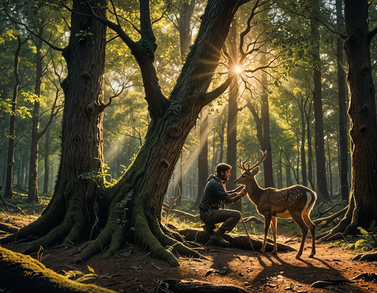 Tree Repairer Restoring Forest Branch at Sunset