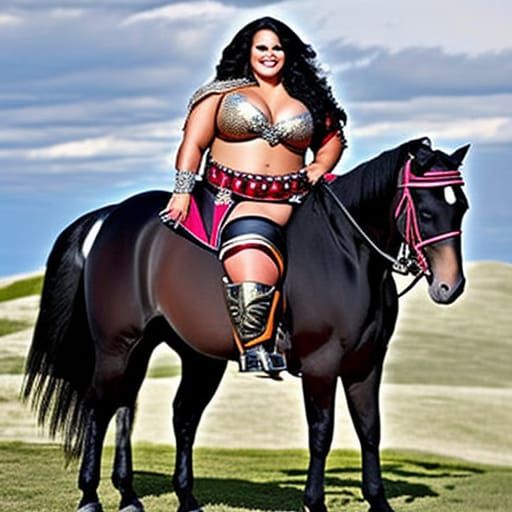 Plus-Size Warrior Cowgirl: Detailed Western Fantasy Art