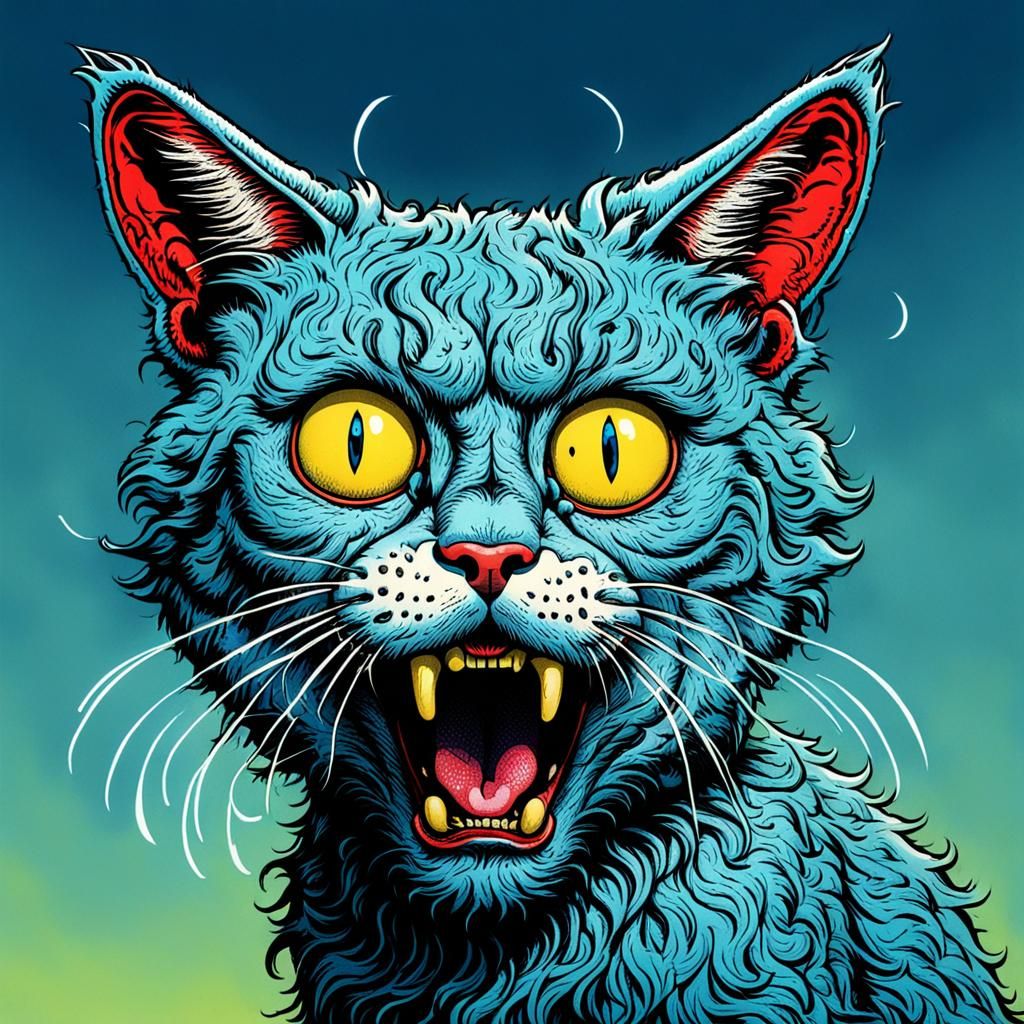 Insane Cat Illustration in R. Crumb Style