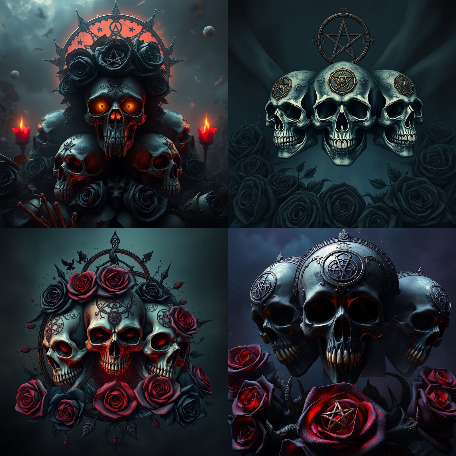 Gothic Skulls with Pagan Symbols and Black Roses