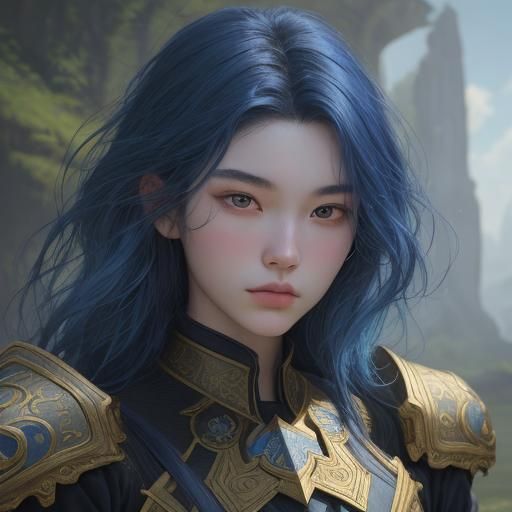 Blue-Haired Beauty: Classical Oil Painting Portrait