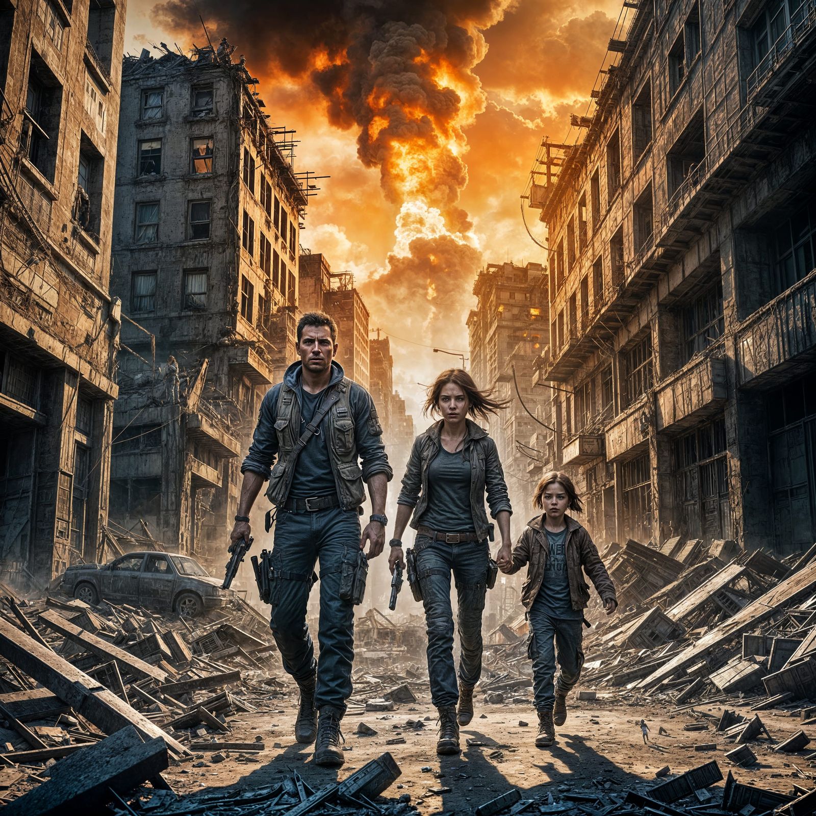 Post-Apocalyptic Family's Desperate Escape in a Ruined Citys...