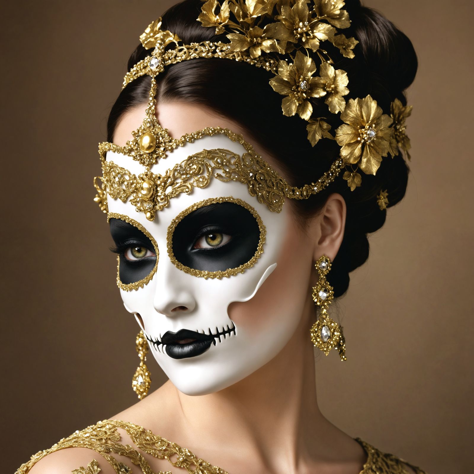 Victorian Lady with Skull Mask Portrait