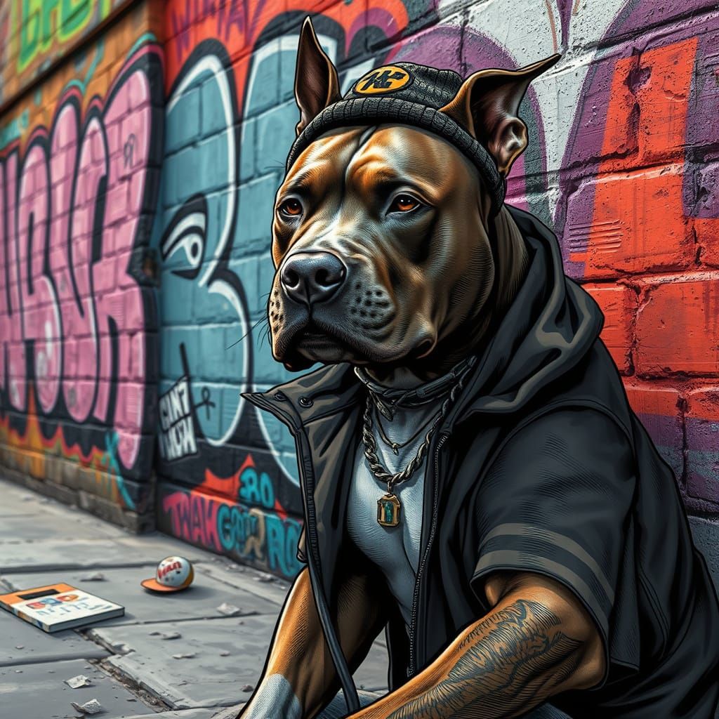 Pitbull in Urban Setting Comic Book Illustration