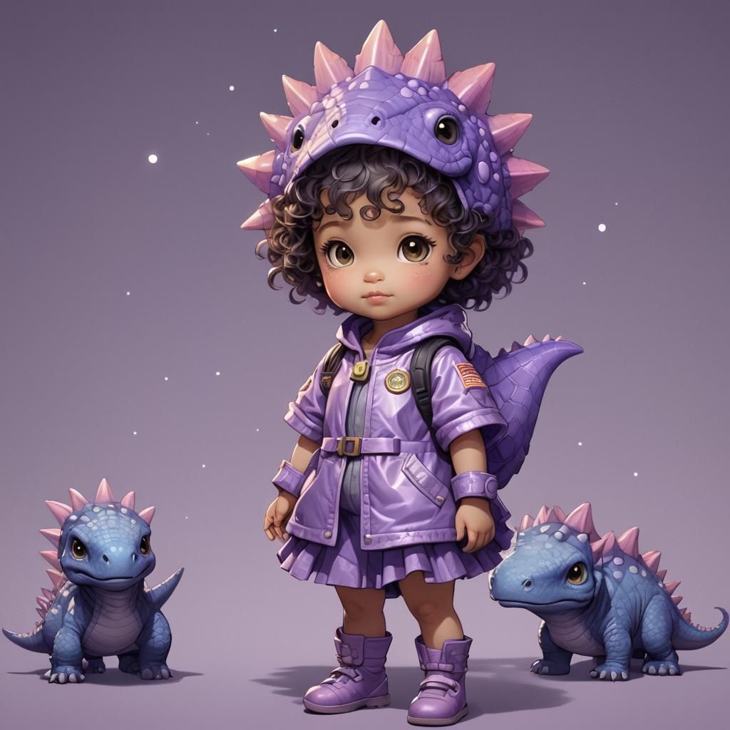Chibi Toddler Girl in Dinosaur Costume: Digital Art