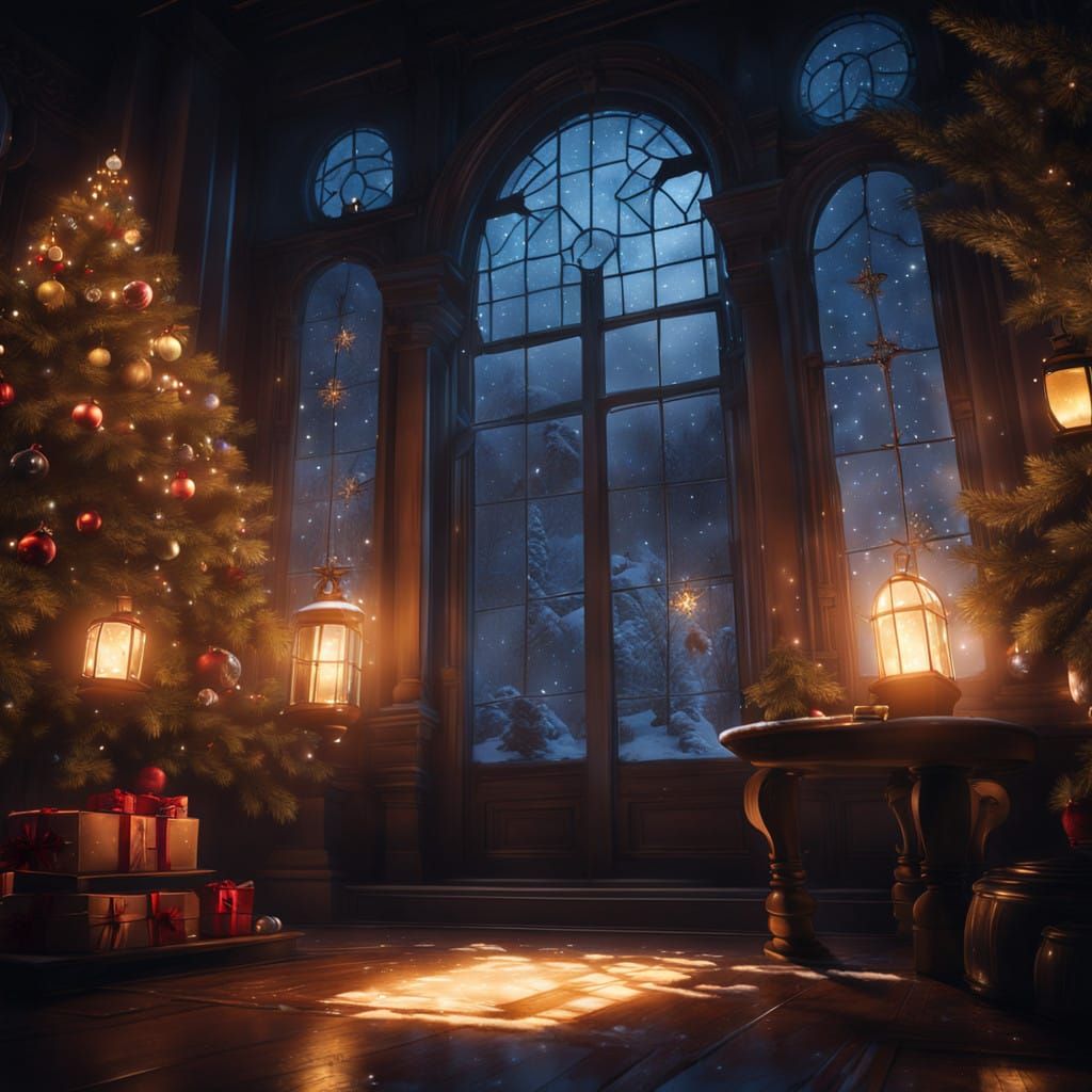 Child Stares Out Snowy Window Longingly at Christmas Tree