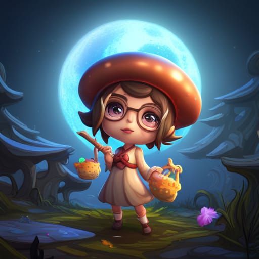 Kawaii Chibi Mushroom Girl in Detailed Matte Painting