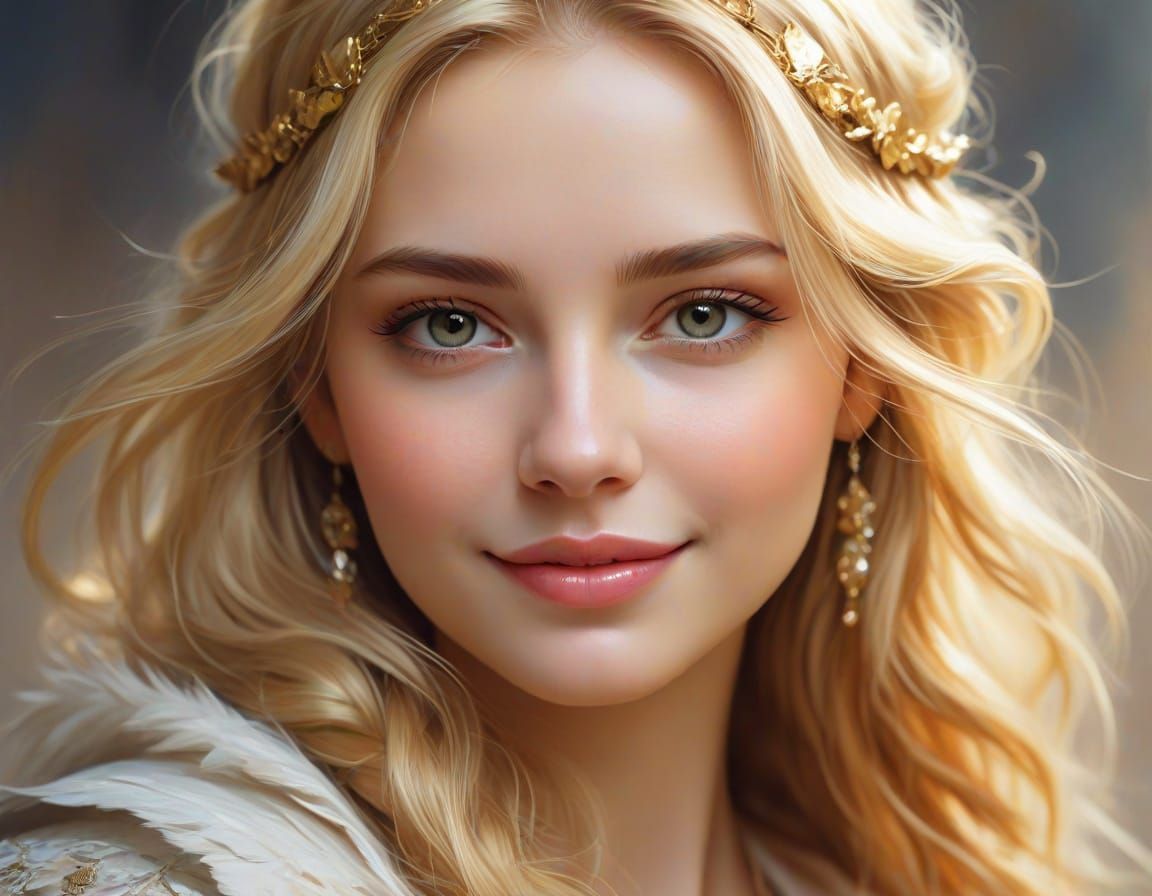 Norse Goddess Portrait in Whimsical Oil Painting Style