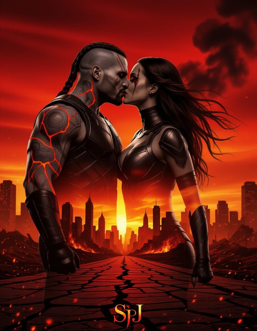 Apocalyptic Kiss: Marvel-Style Supervillains in Fiery Embrac...