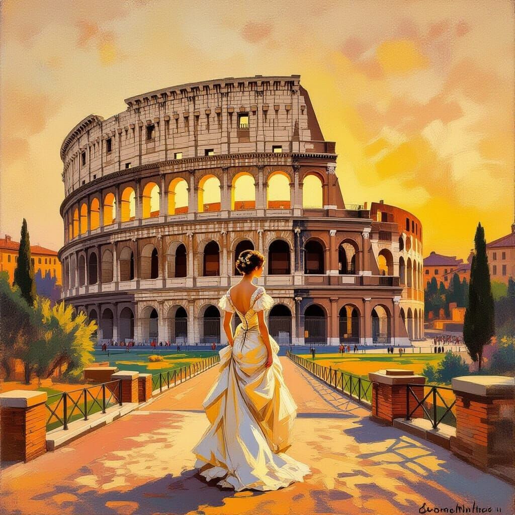 Elegant Woman at the Colosseum: Impressionist Style