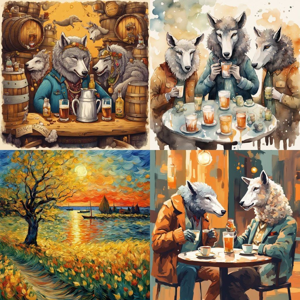 Drunk Wolf and Sheep in a Tavern