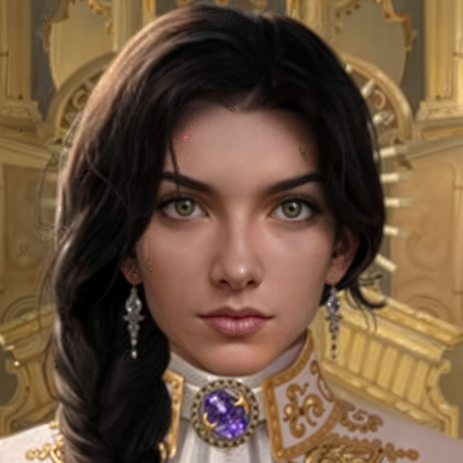 Elegant Portrait of Woman in Ornate Gown