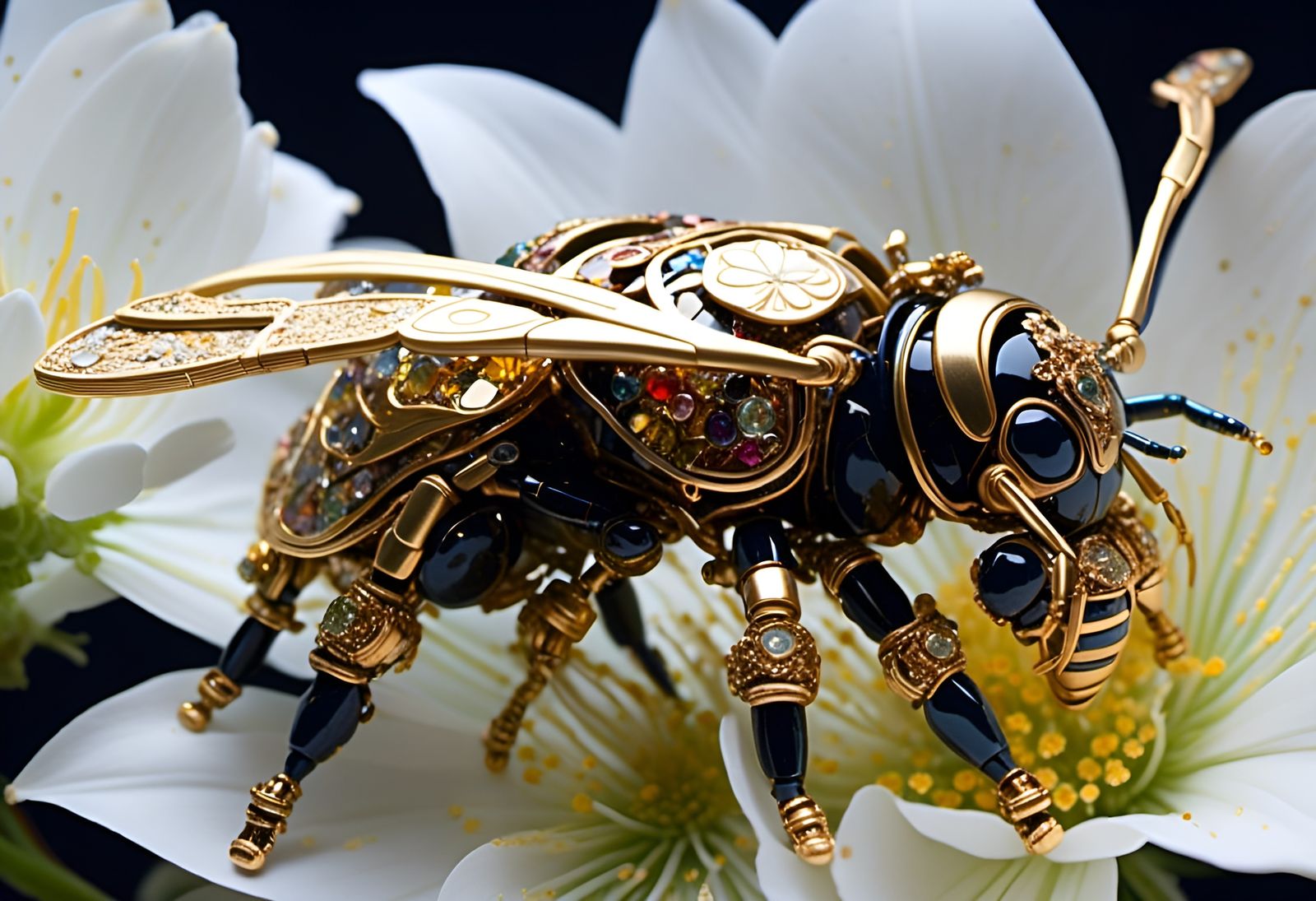 Mechanical Bee Collecting Pollen in Mosaic Jewels Style