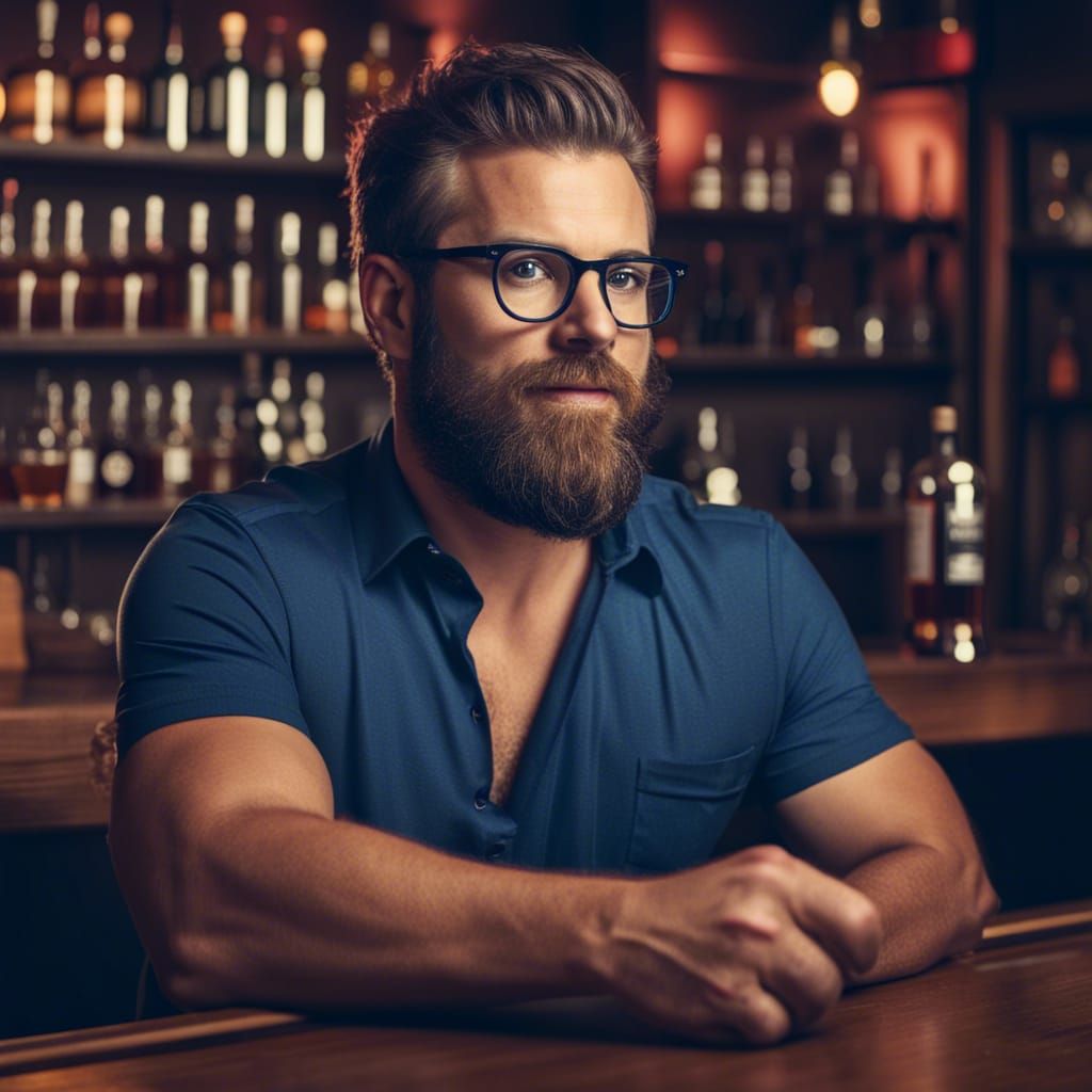 Bearded Man with Whiskey at the Bar