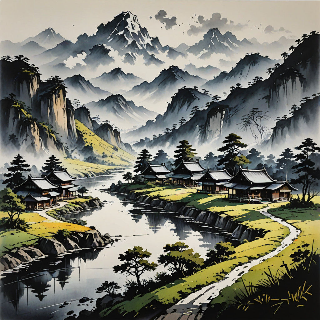 Spreading ink painting landscape