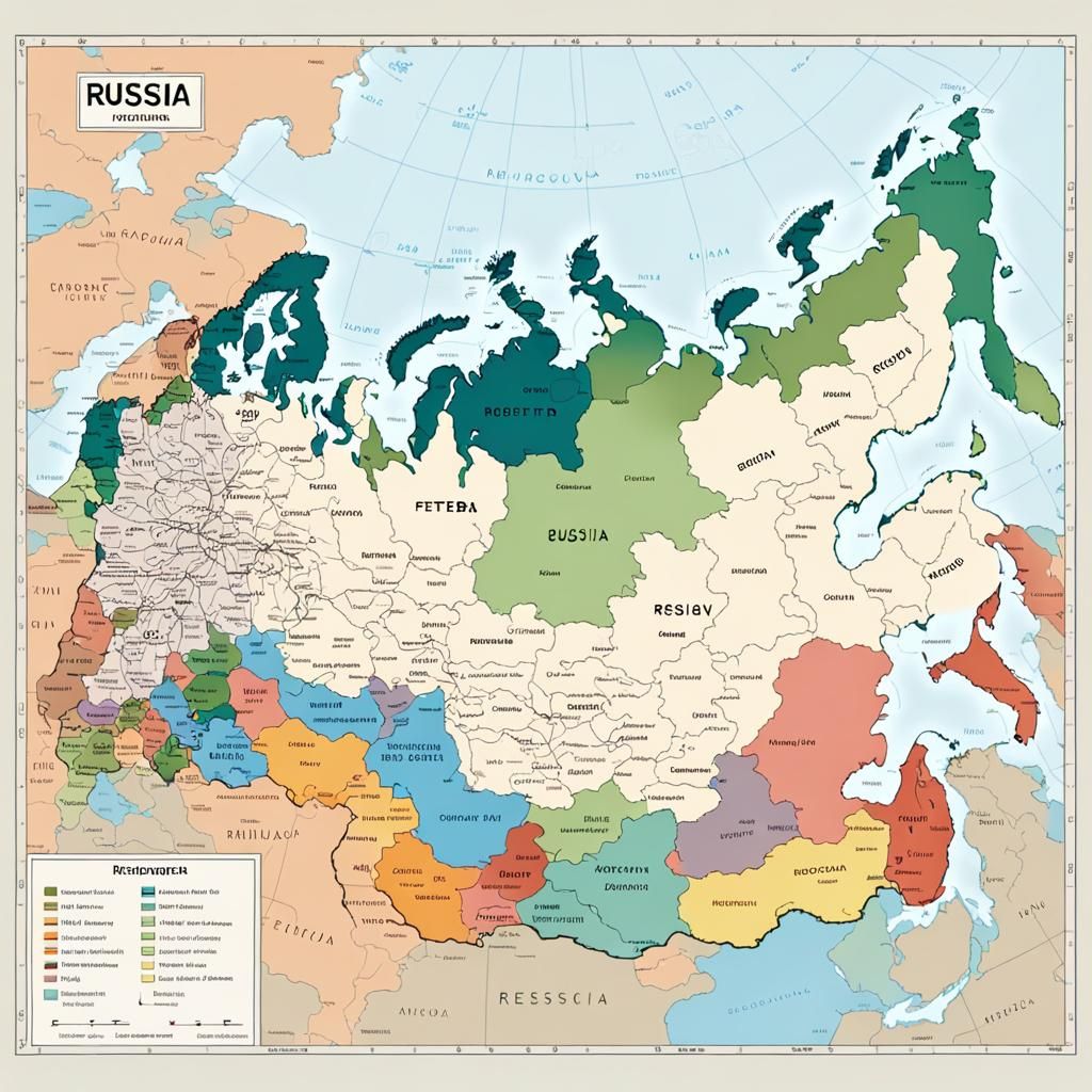 Create a detailed map of Russia, showing only the geographic...