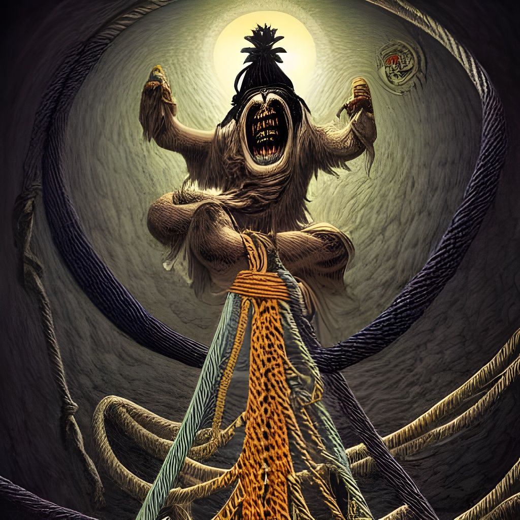 Eerie Tibetan Rope to Heaven: Hyperdetailed Horror Art