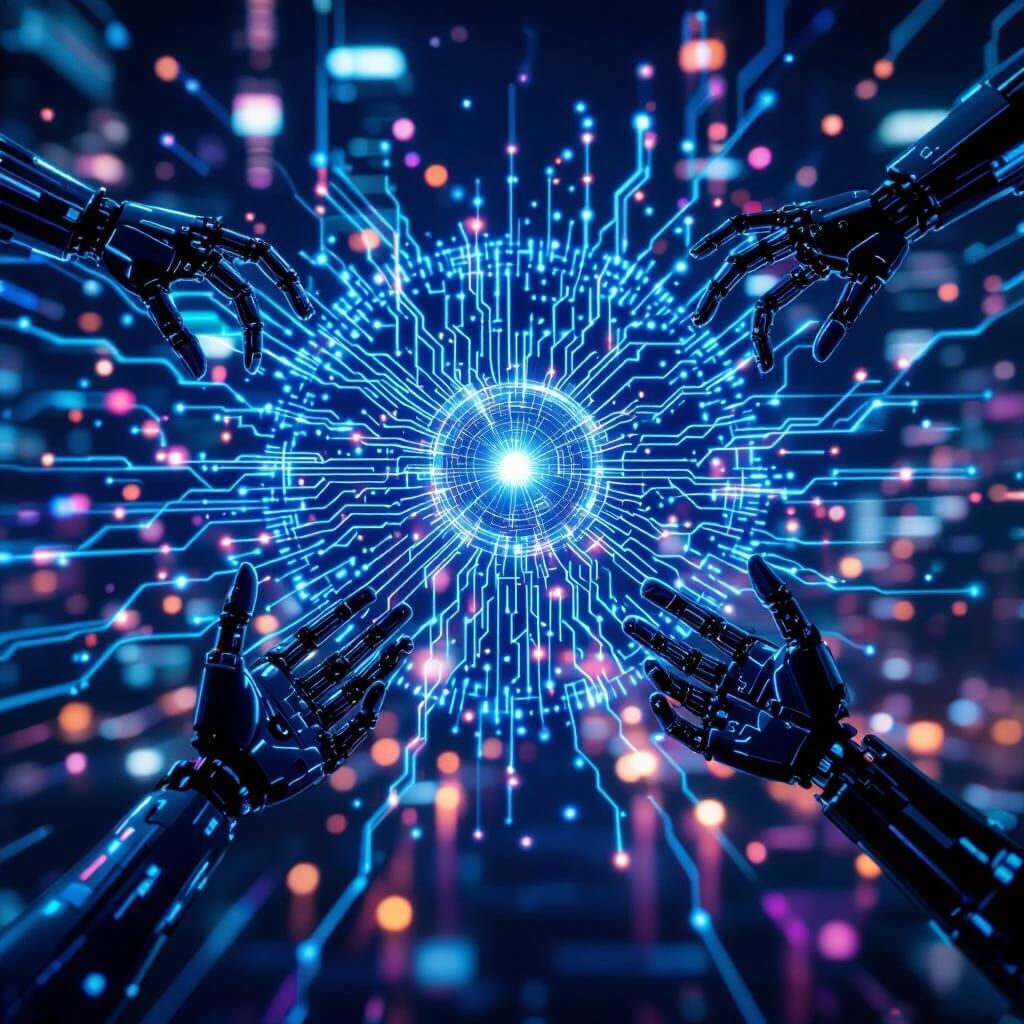 AI Neural Network Over Cityscape