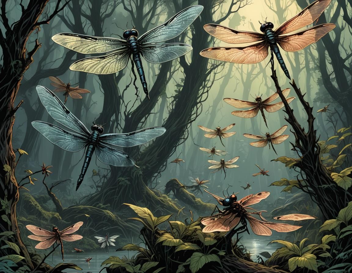 Creepy Dragonflies in Comic Book Style