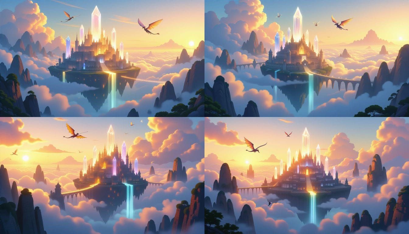 Ancient Magical City Floating Above Clouds