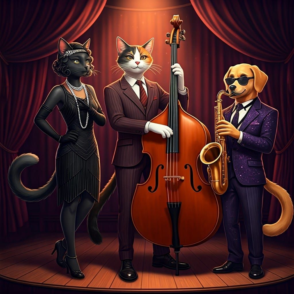 Jazz Cats in 1920s Club, Anime Style