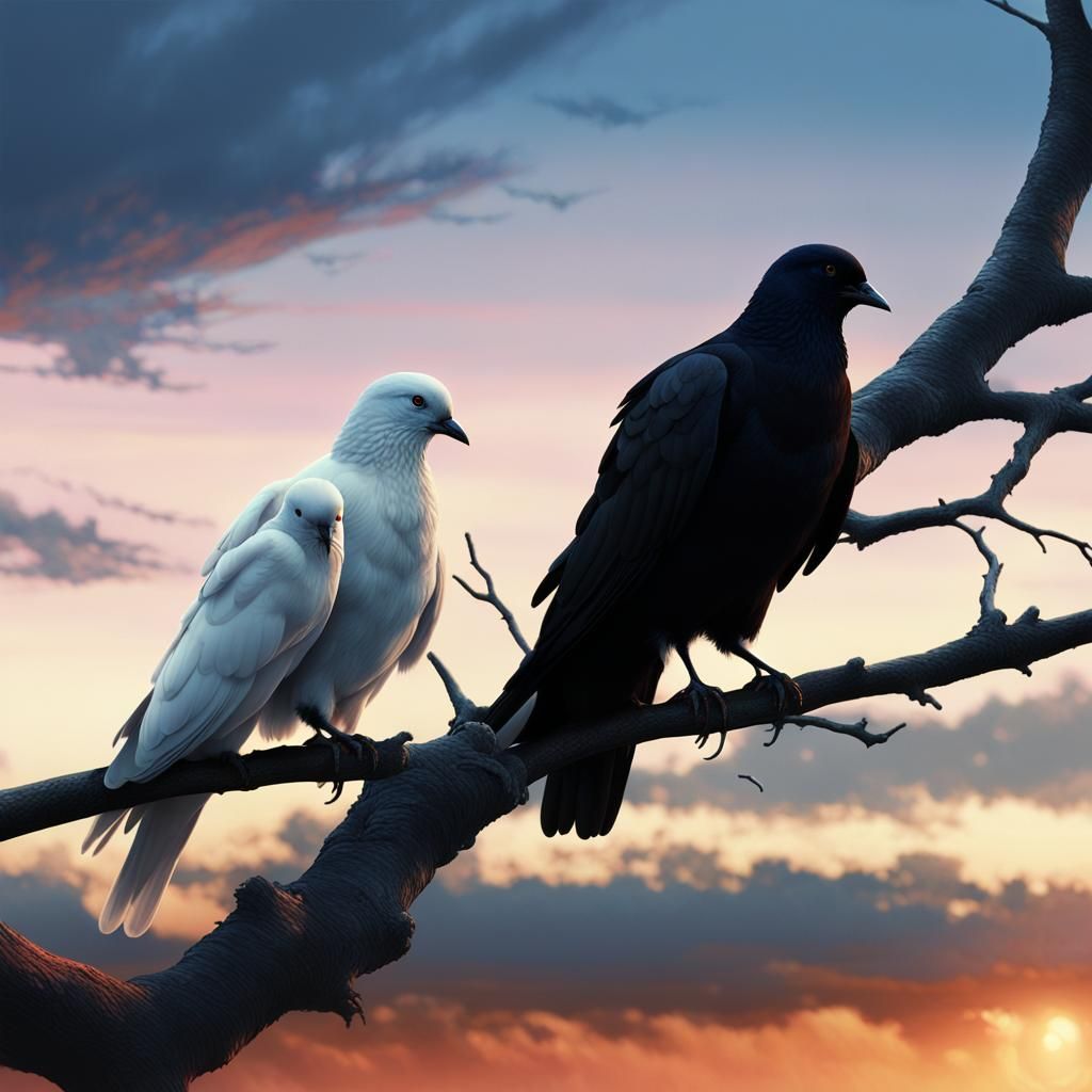 Dove and Crow Sunset: Digital Matte Painting