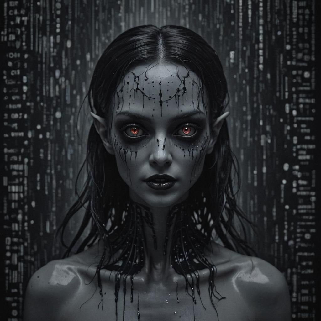 Binary Code Dream alien vampire retrofuturism glitchcore hor...