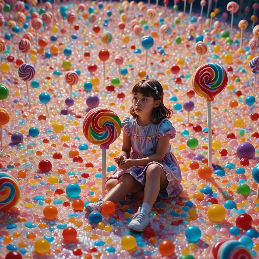 Girl on Lollipop in Candyland: Surreal Candy Art