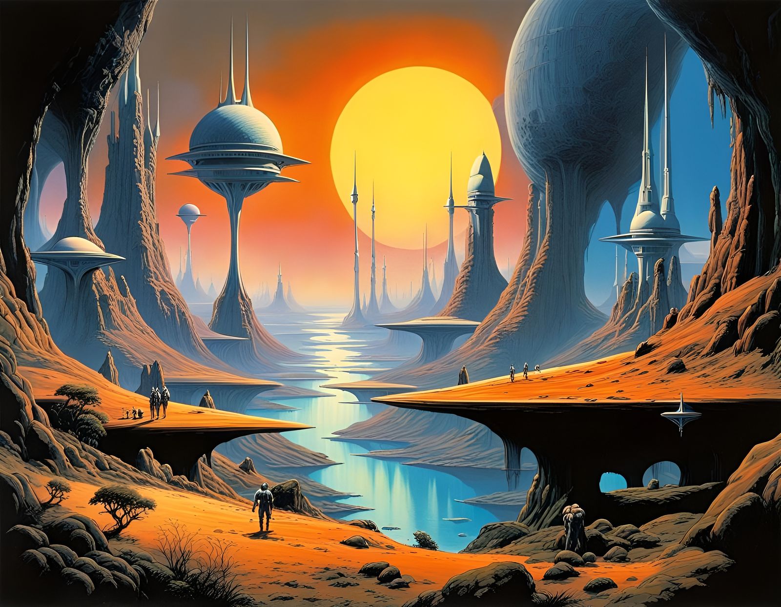 Retro Sci-Fi Landscape in 70s Style