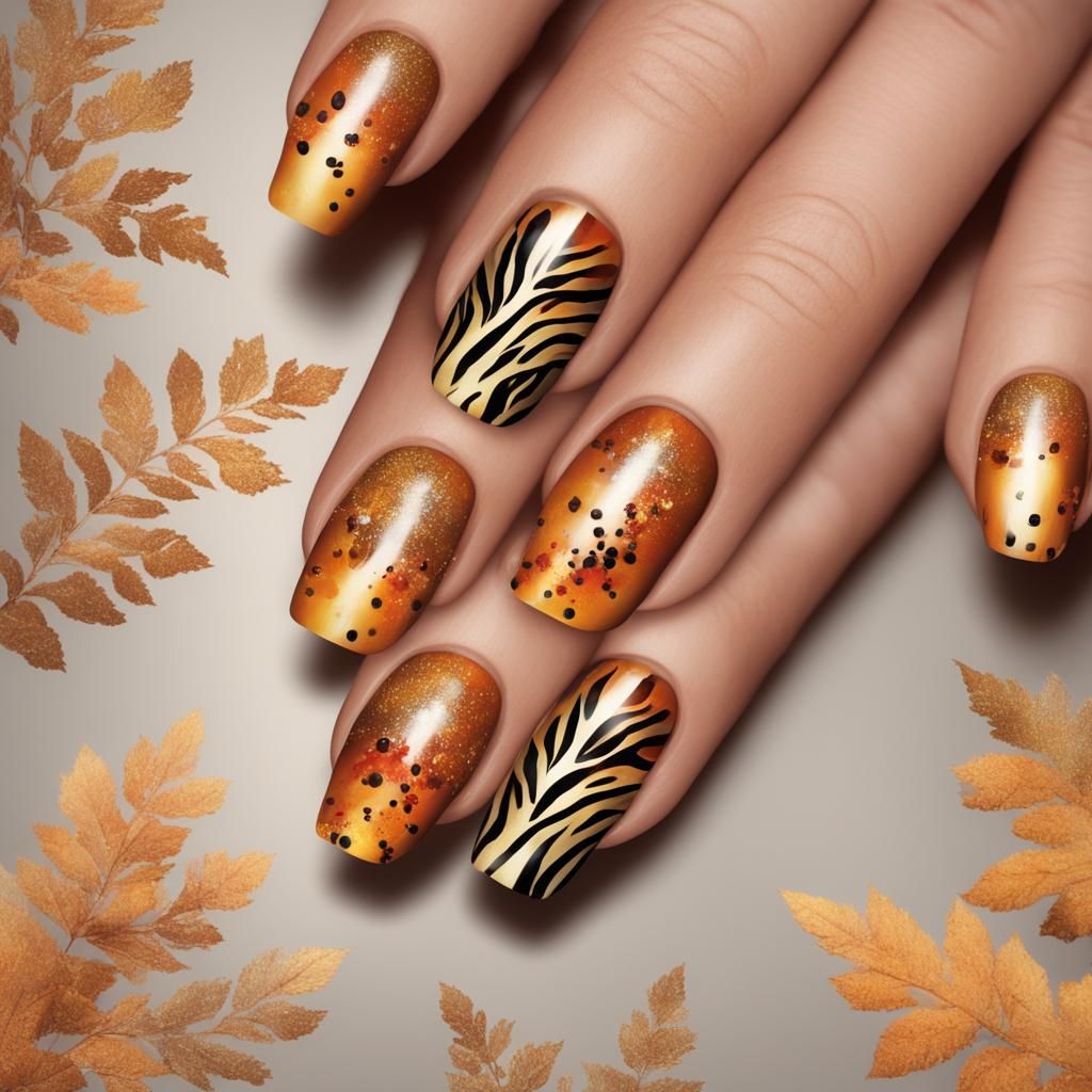 Autumn Nail Art with Zebra Stripes in Concept Art