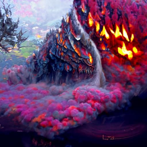 Lava Dragon in Ethereal Fantasy Landscape