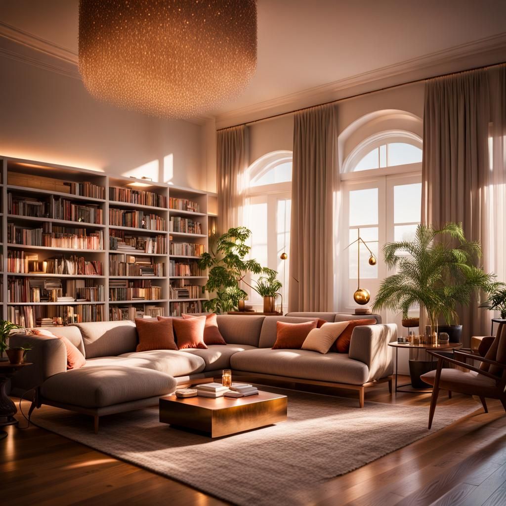 Minimalist Living Room Interior at Dusk