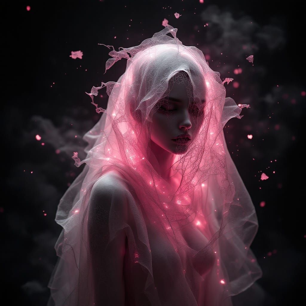 A woman dissolves into the atmosphere in high contrast monoc...