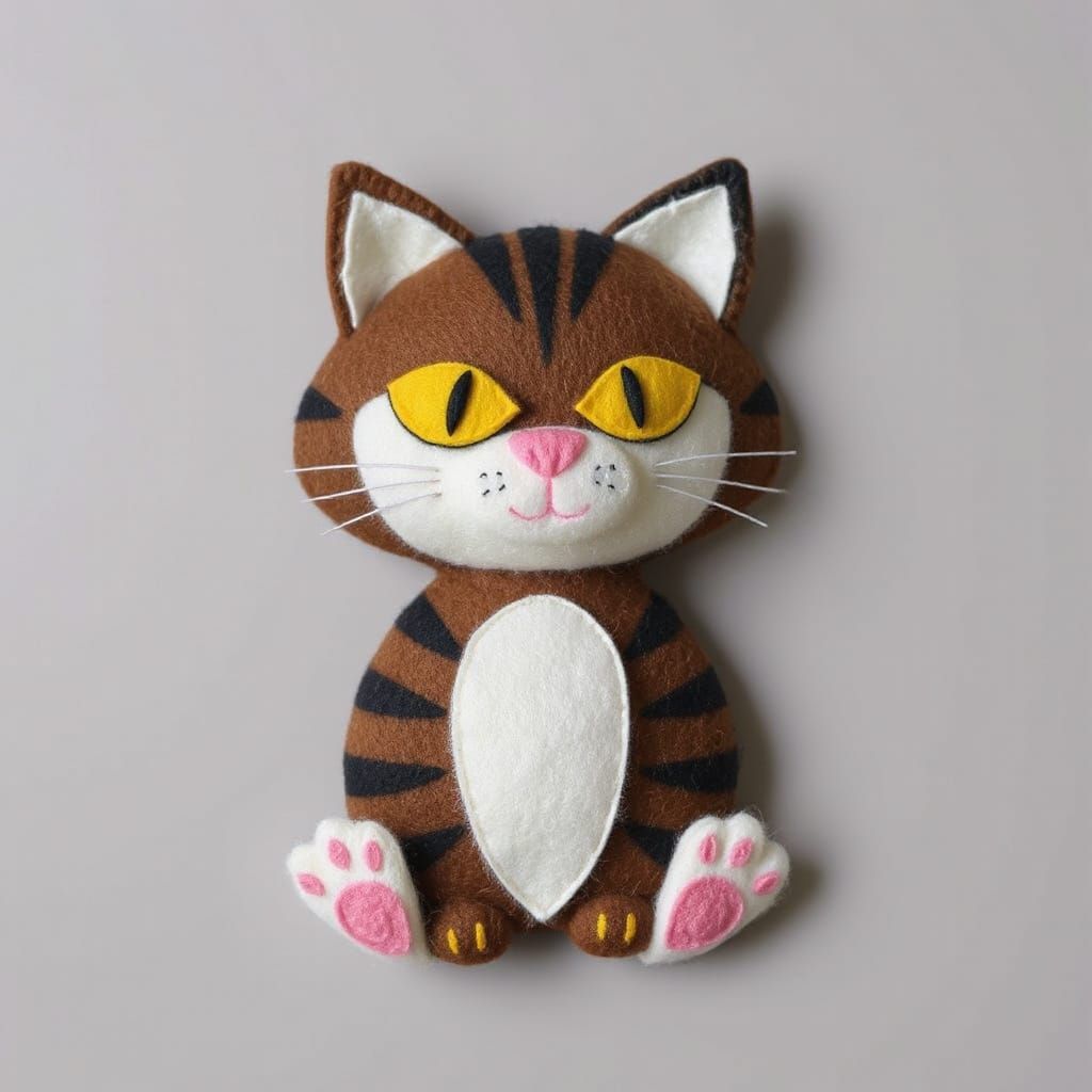 Felt Cat Sculpture: Layered Textile Art