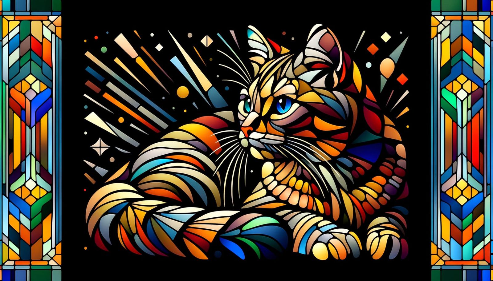 Art Deco Sunbeam Tabby Cat Stained Glass