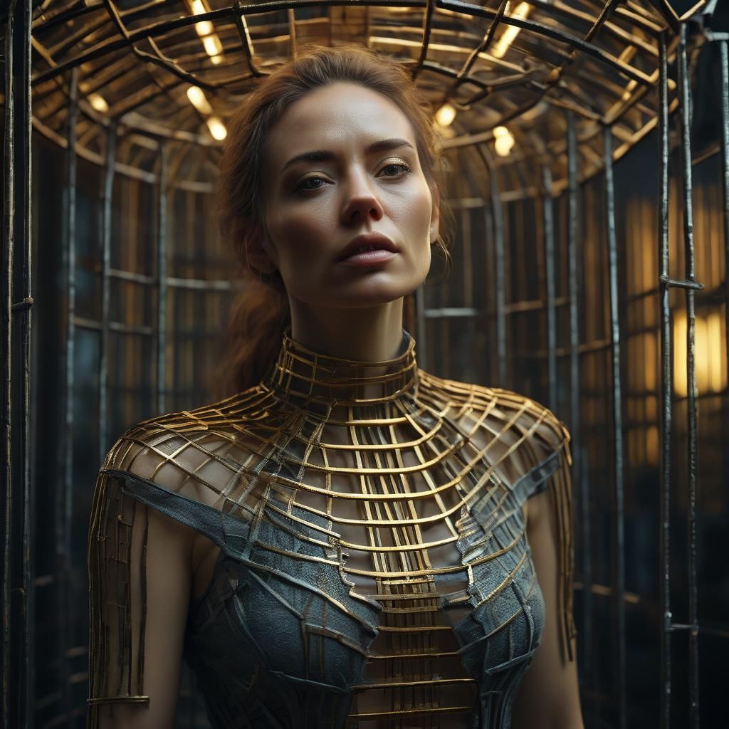 Hyper-Realistic Portrait of a Woman in a Mysterious, Metalli...