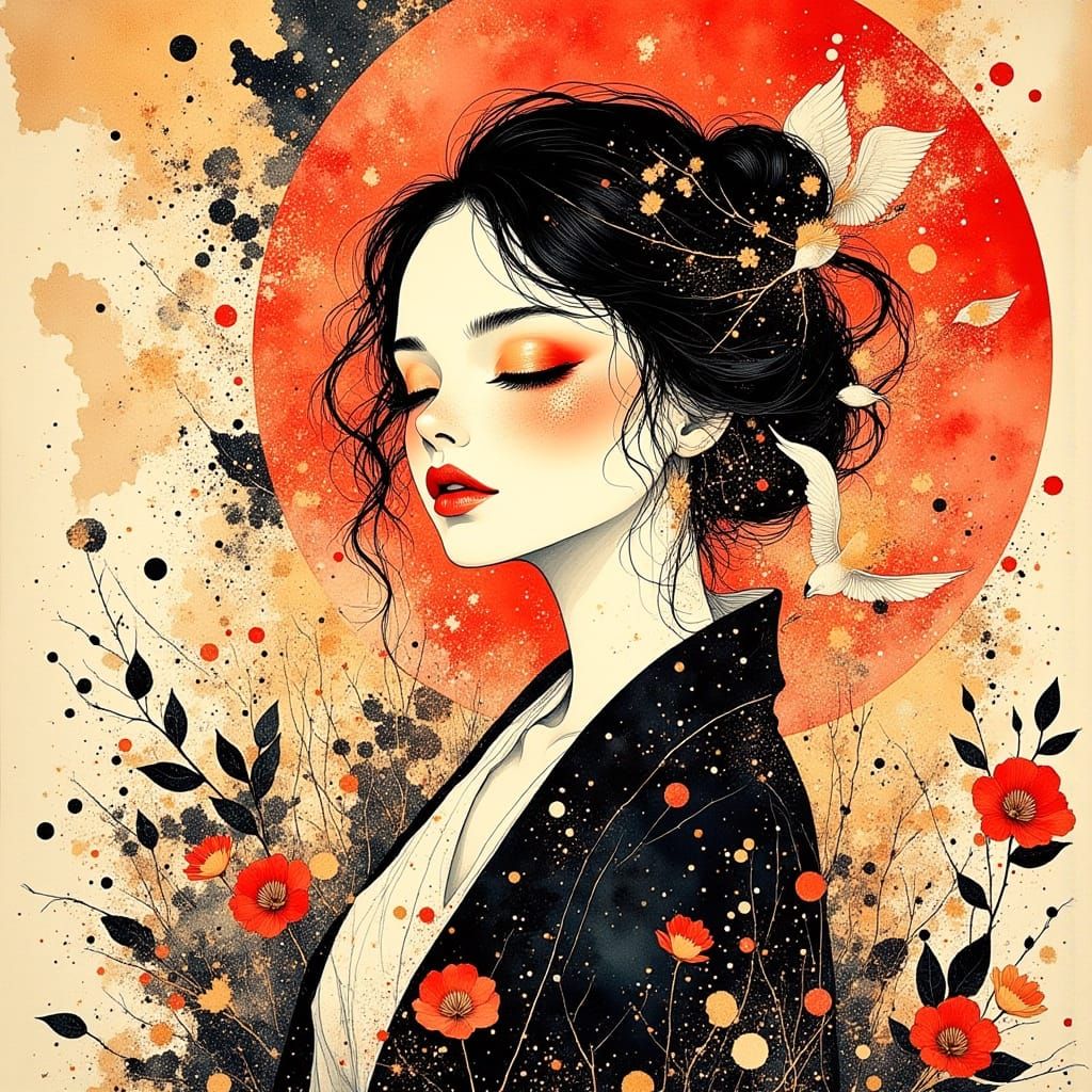 Retro Japanese Woman in Kimono Poster Art