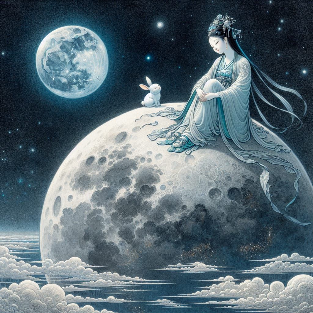 Moon Goddess Chang'e On The Moon With The Jade Rabbit