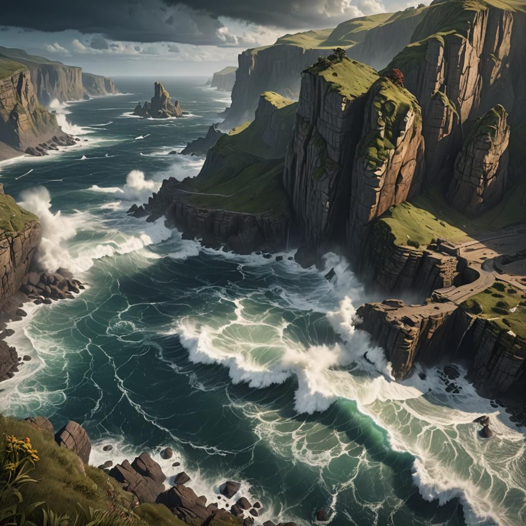 Stormy Coastline with Cliffs: Fantasy Concept Art