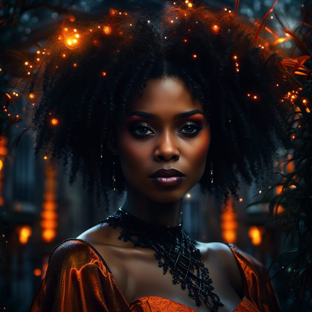 Gothic Black Princess Portrait with Halloween Elements