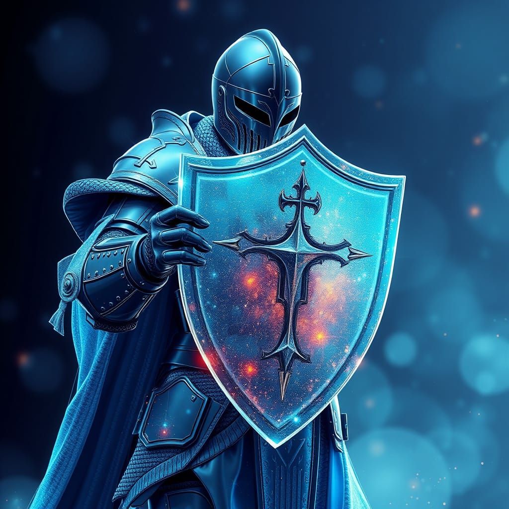 Knight Holding Glowing Bioluminescent Shield