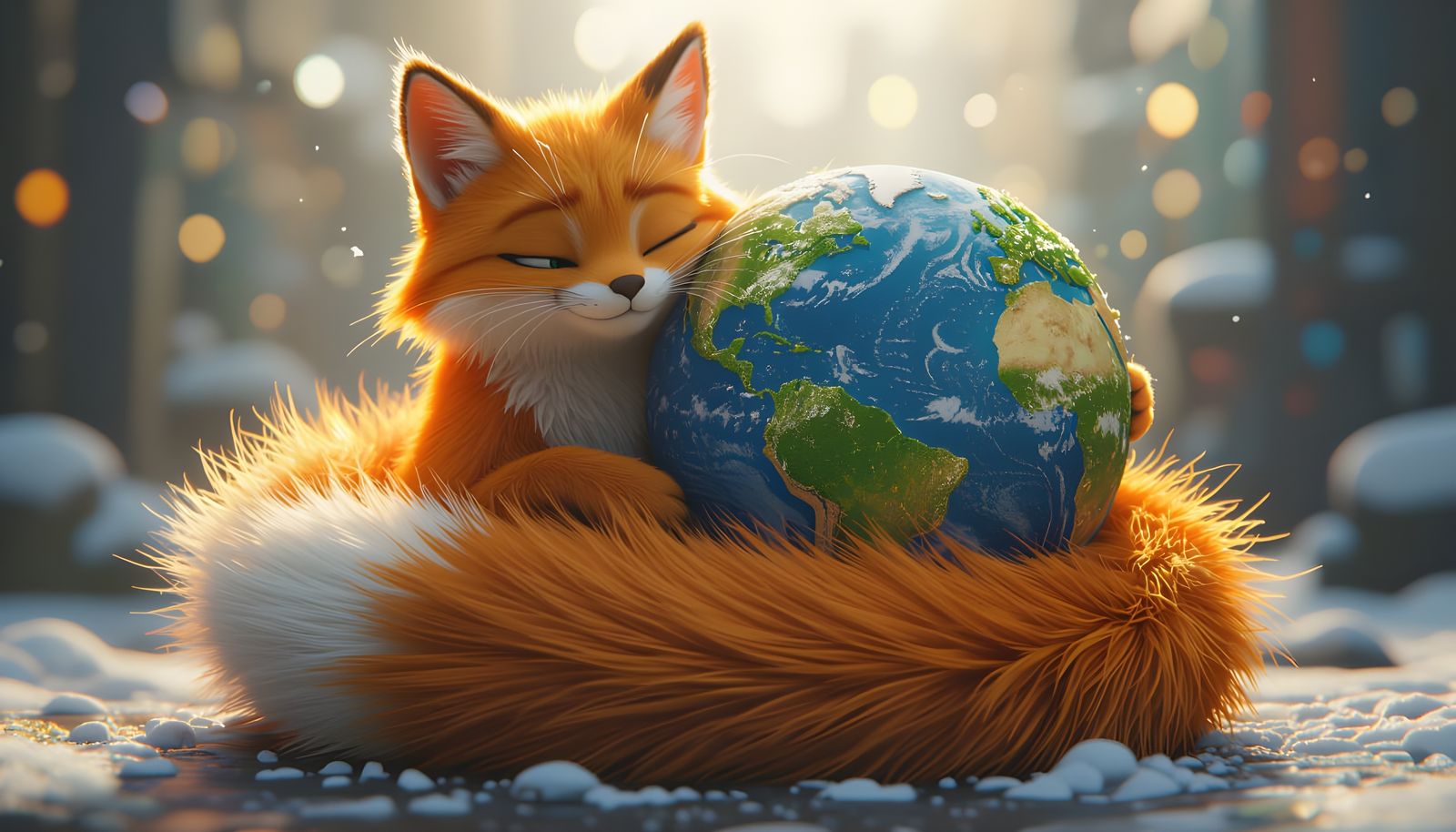 Orange Cat Around Earth: 3D Pixar-Style Render